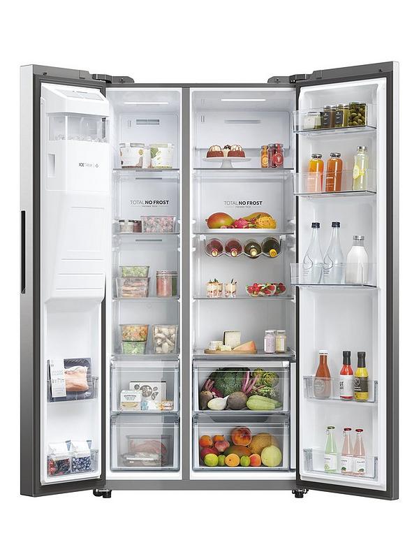 Haier HSW59F18DIMM Total No Frost American Fridge Freezer, Plumbed, D-Rated - Inox - Image 2